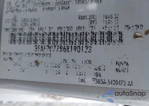 2006 Ford Fusion Se z USA, uszkodzony, nr VIN 3FAFP07Z86R190123